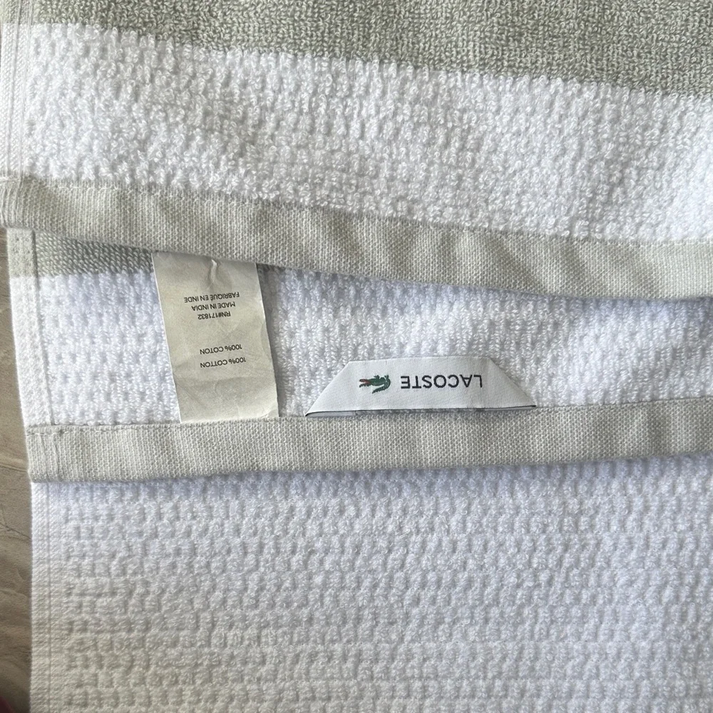 Lacoste White and Light Gray Towel with Green Logo